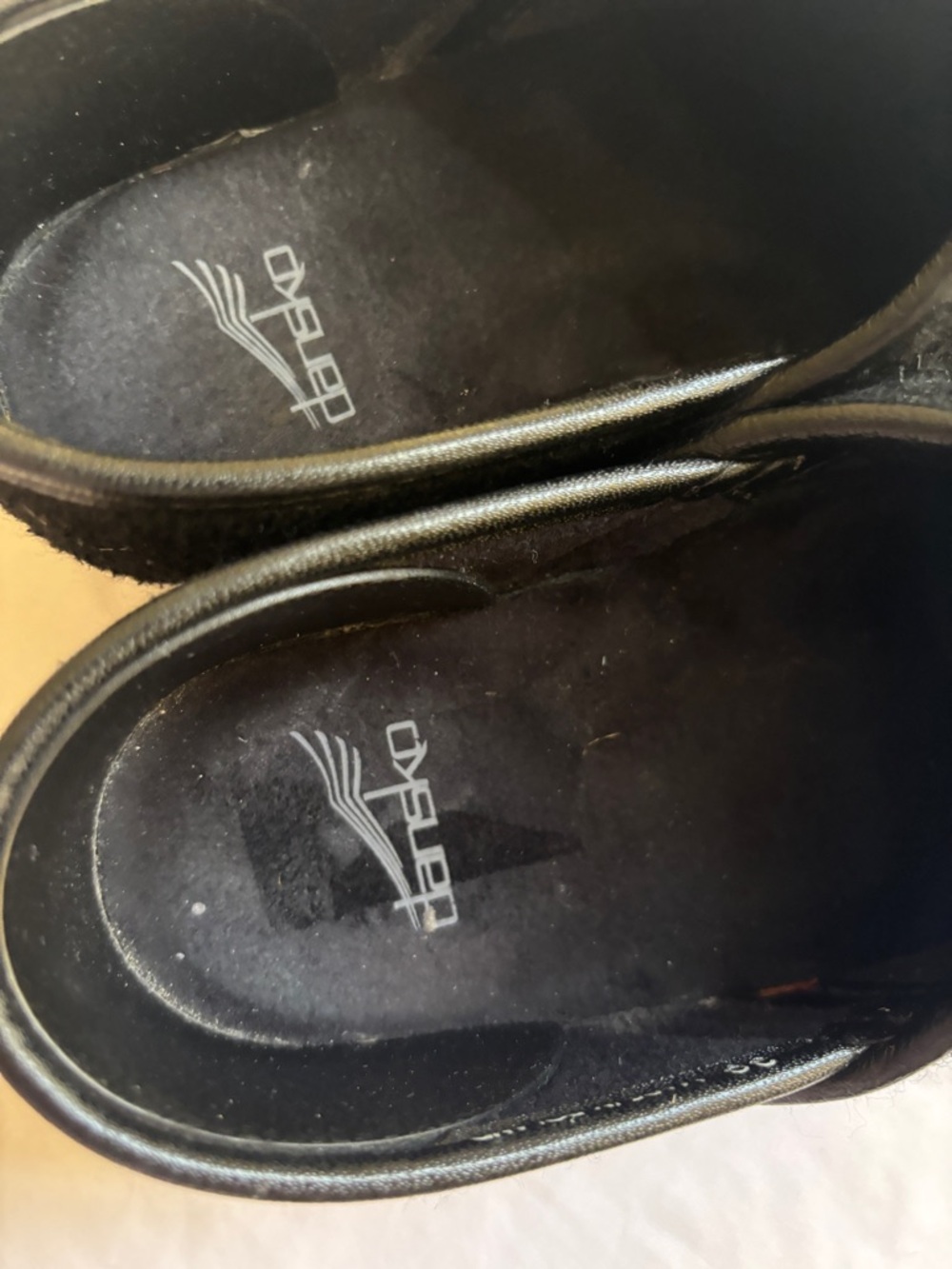Dansko Black Wool Clogs with Yellow and Red Leaf Stitching - Picture 6 of 8